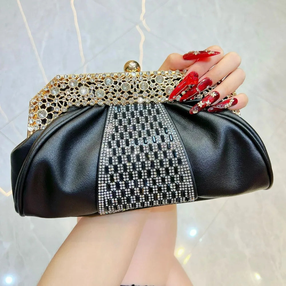 Fashionable Diamond Embedded Evening Dress Handbag Elegant Large Capacity Clutch Bag Tote Bag for Ladies Party And Banquet
