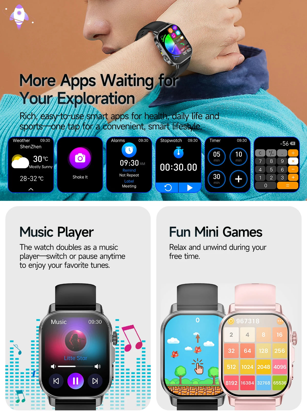 2026 New Body Analysis Health Smart Watch ECG+PPG Uric Acid Blood Pressure Blood Oxygen Clock Call AMOLED Smart Watch Men Women