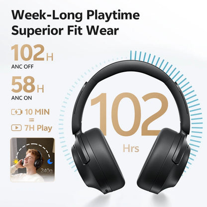 QCY H3S Over Ear Headphone Hi-Res LDAC Spatial Sound Headset H3S -56dB Adaptive ANC Wireless Earphone Bluetooth 6.0 102Hrs