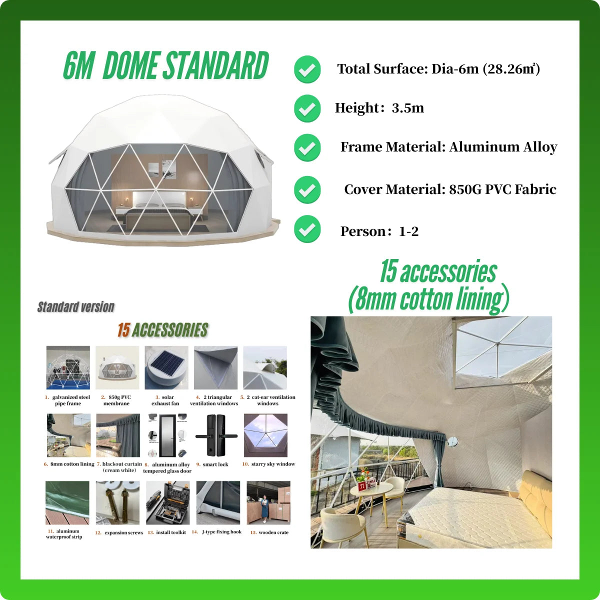 6M Durability Geodesic Dome PVC Tent Spherical Tent Hotel Resort Outdoor Luxury Glamping Dome Starry Tent for Outdoor Living