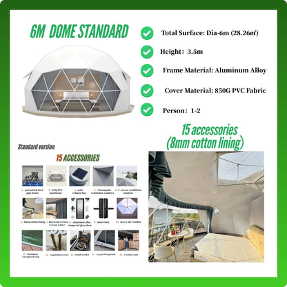6M Durability Geodesic Dome PVC Tent Spherical Tent Hotel Resort Outdoor Luxury Glamping Dome Starry Tent for Outdoor Living