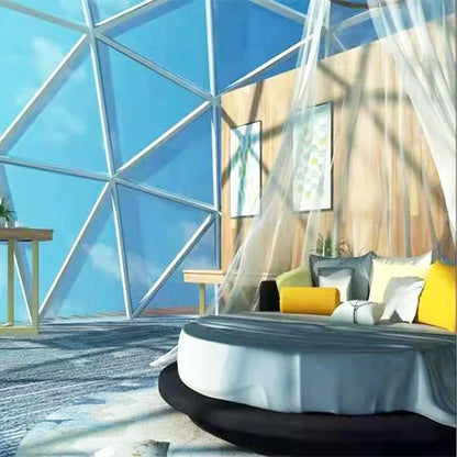 Modern Geodesic Glass Dome Tent with Private Bathroom Four-Season UV-resistant Fireproof for High-End Glamping Resorts
