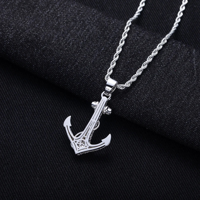 MossanRappr 2.28cttw Moissanite Iced Out Anchor Pendant 14K Gold Plated Hip Hop Necklace for Men & Women Shiny Party Accessory