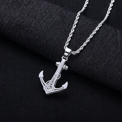 MossanRappr 2.28cttw Moissanite Iced Out Anchor Pendant 14K Gold Plated Hip Hop Necklace for Men & Women Shiny Party Accessory