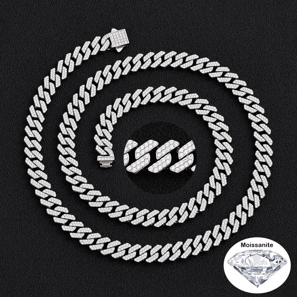 ESKEEM 8mm Width VVS1 Moissanite Cuban Chain Double Rows Iced Out Stainless Steel Spring Clasp Necklace Bracelet Men Women Gift
