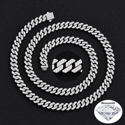 ESKEEM 8mm Width VVS1 Moissanite Cuban Chain Double Rows Iced Out Stainless Steel Spring Clasp Necklace Bracelet Men Women Gift