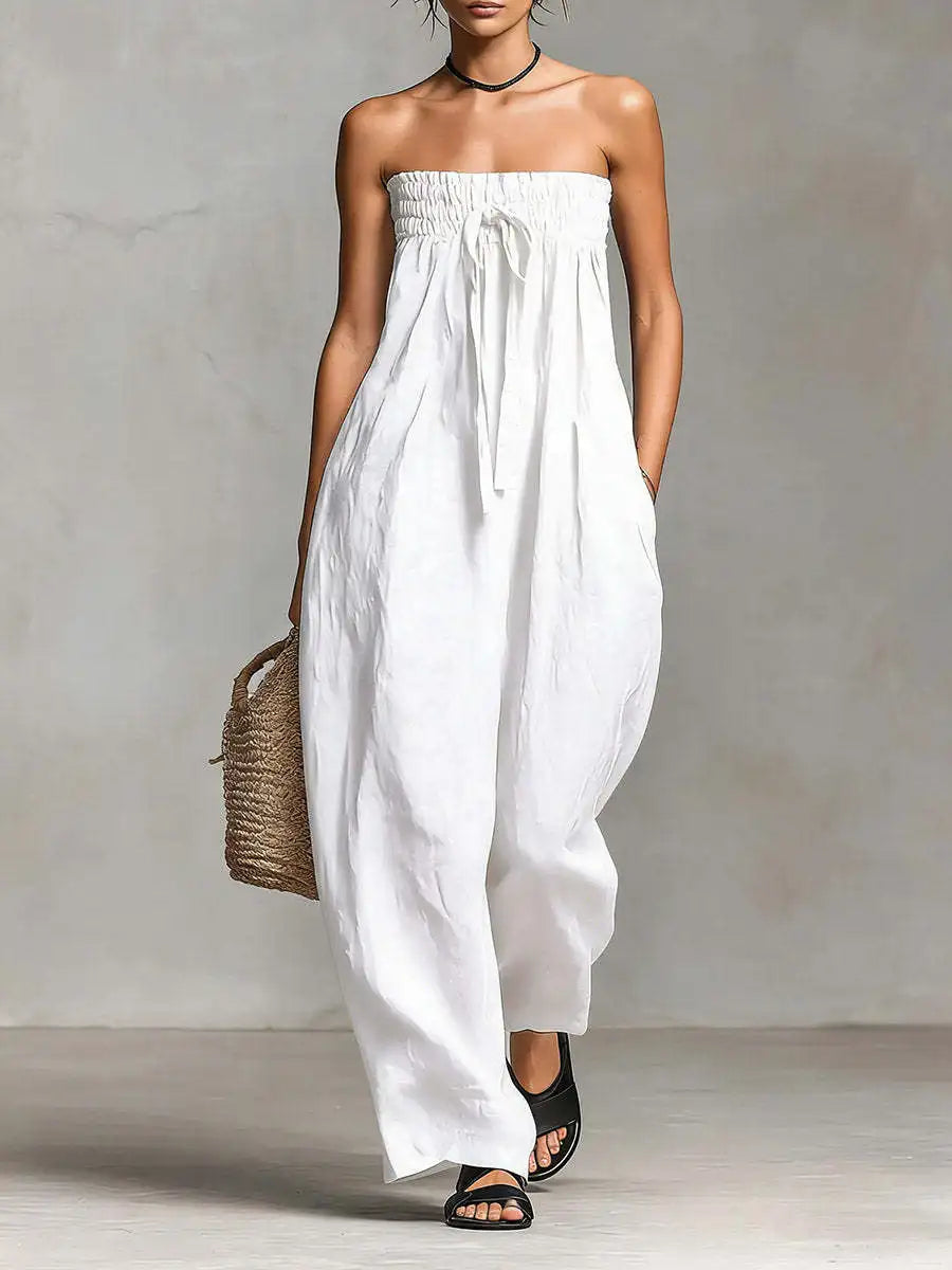 Solid Women Jumpsuits For Spring Summer Sleeveless Slash Neck Loose Fashion Streetwear Overalls Wide Leg Pants Trousers 2026