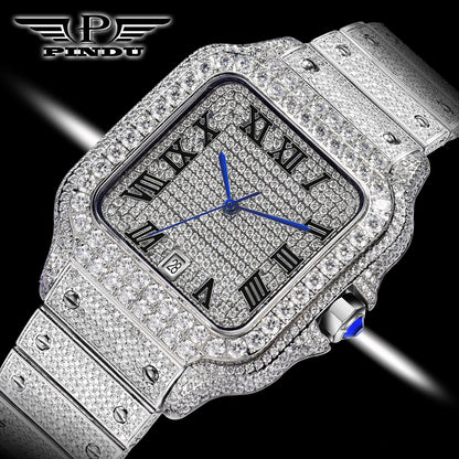 PINDU Design NEW Mozambique Diamond Mechanical Watch Men 8215 Movement Sapphire Stainless Steel Waterproof Fully Automatic Watch