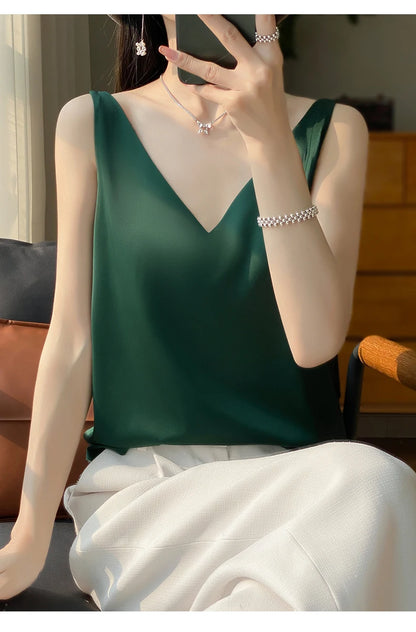 New Lce Silk Satin Camisole Women's Spring/Summer Solid Color Sleeveless Sexy Comfortable Silk Underwear Vest RW-D09