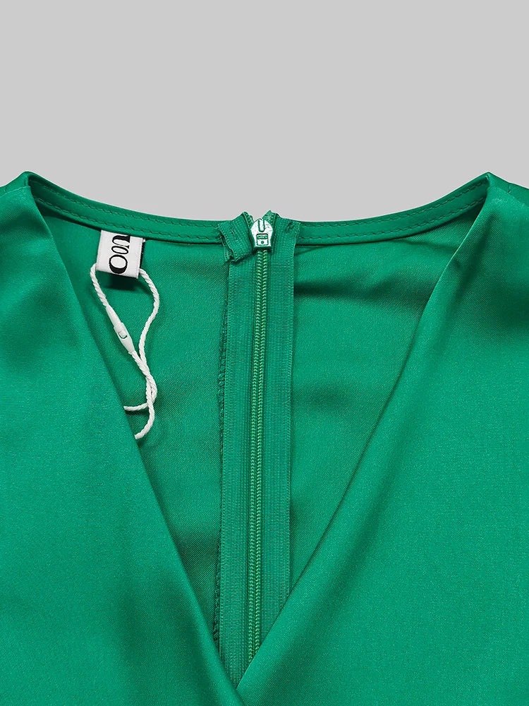 Gymystars 2026 Summer Jumpsuits Woman Elegant Deep V-neck Casual Green One Pieces Outfit Zipper Fashion Jumpsuit Wide-leg Pants