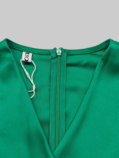 Gymystars 2026 Summer Jumpsuits Woman Elegant Deep V-neck Casual Green One Pieces Outfit Zipper Fashion Jumpsuit Wide-leg Pants