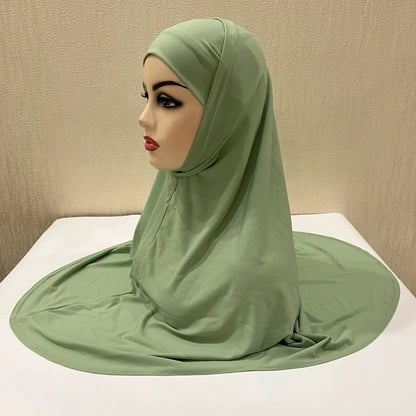 H292 Plain Two Pieces Large size muslim hijab with chin part top quality amira pull on islamic scarf hot sell headscarf