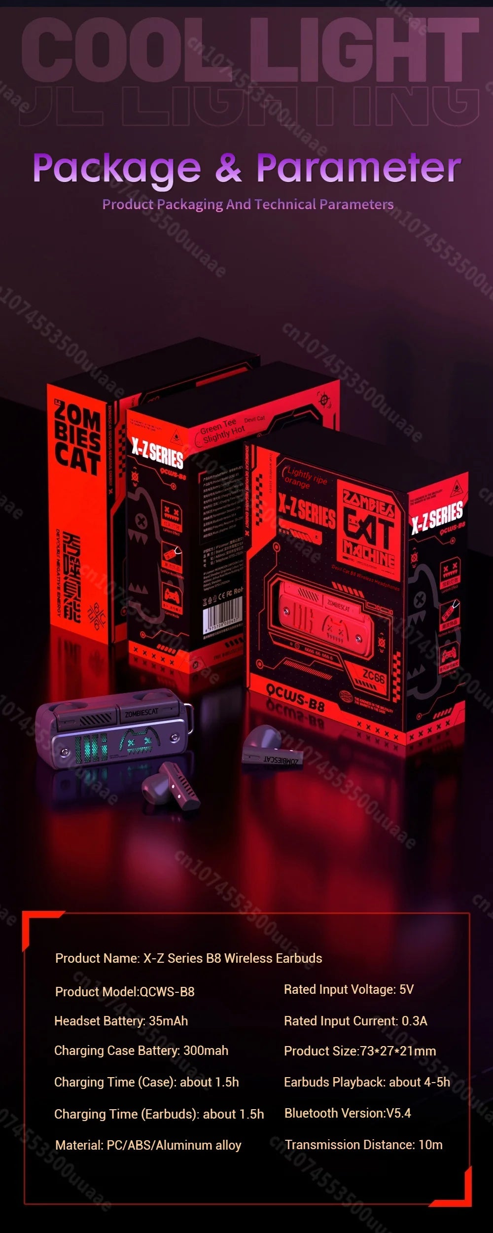 Zombies Cat B8 TWS Wireless Earbuds Necklace Design Bluetooth 5.4 Headphone ENC Call Noise Reduction Wireless Earphones with Mic