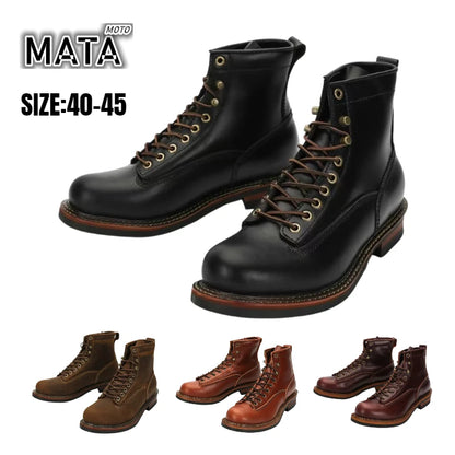 Hot Cowhide Men's Trekking Boot British Ankle Casual Sneakers Trekking Shoes Thick Soled High Top Motorcycle Boots