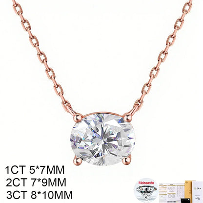 COSYA 1/2/3CT Oval Cut Moissanite Necklace For Women S925 Silver Plated 18K Gold East West Solitaire Diamond Chain Fine Jewelry
