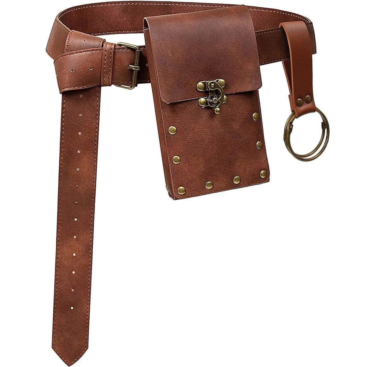 Renaissance Costume Accessories Retro Leather Waist Belt with Fanny Pack Medieval Viking Drawstring Coin Pouch Skirt Hike Clip for Renaissance Faires Cosplay Costume Party