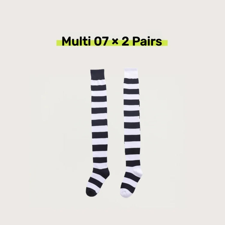 2 Pairs Women's Over The Knee Socks Cotton Thigh High Socks Black White Blue Colorful Striped Pattern Fashion Casual Daily Wear