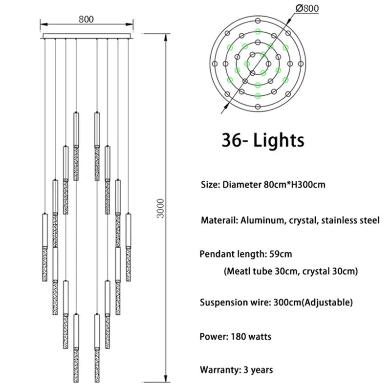 Nordic Minimalist Indoor Pendant Light Fixture Modern Ceiling Crystal Led Chandelier Long Hanging Lamp for Staircase Living Room