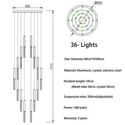 Nordic Minimalist Indoor Pendant Light Fixture Modern Ceiling Crystal Led Chandelier Long Hanging Lamp for Staircase Living Room