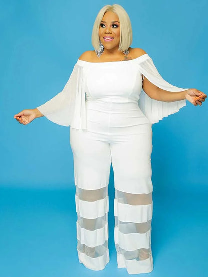 Women Jumpsuits Elegant Mesh Tassel Sleeves Off The Shoulder Summer Jumpsuit Straight Pant Sexy Plus Size Jumpsuit Evening