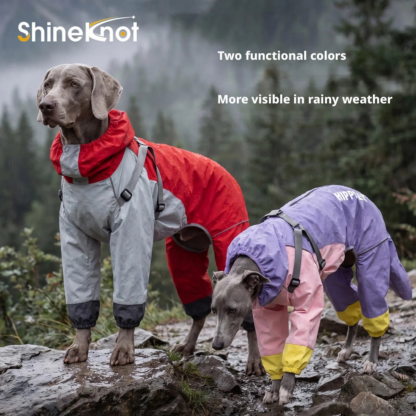 SHINEKNOT Pet Raincoat Night Reflective Strip Waterproof Raincoat Walking Clothing Large Dog All Inclusive Hooded Raincoat