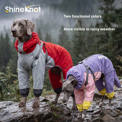 SHINEKNOT Pet Raincoat Night Reflective Strip Waterproof Raincoat Walking Clothing Large Dog All Inclusive Hooded Raincoat