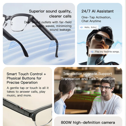 New Smart Glasses Take Photos and Videos Real-Time Translation Voice Assistant Translation 2GB Memory 800W Camera Smart Glasses