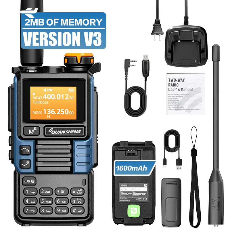 QUANSHENG UV-K5(99) V3 Walkie Talkie 2MB Memory 50-600MHz Air Band RX 5W Two Way Radio Type-C Wireless Copy Custom Firmware