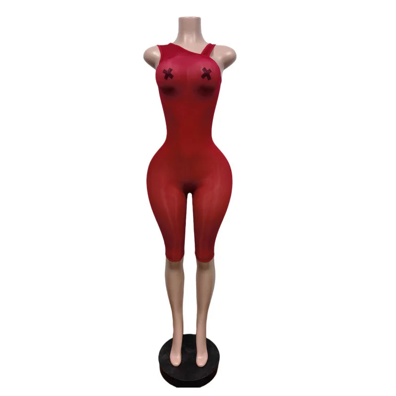 FAGADOER Sexy Asymmetric One Shoulder Bodycon Rompers Women's Summer Fashion Solid Color Jumpsuits Night Party Club Playsuits