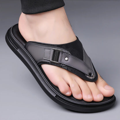 New Trend Men's Flip Flops Leather Beach Sandals Quick Dry Water Shoes Non Slip Summer Slippers Outdoor Slides Walking Sandalias