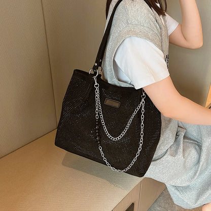 2024 Fashion Women Bling Diamonds Handbag Large Capacity PU Leather Big Totes Designer Female Chain Shoulder Bags Shopping Bags