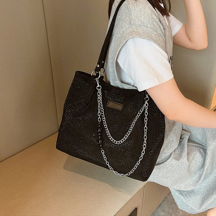 2024 Fashion Women Bling Diamonds Handbag Large Capacity PU Leather Big Totes Designer Female Chain Shoulder Bags Shopping Bags