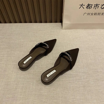 2025 New Luxury Fashion Rhinestones Ladies Heeled Slippers Sandals Shoes Female Low Heel Slides Slippers Shoes for Women Mules