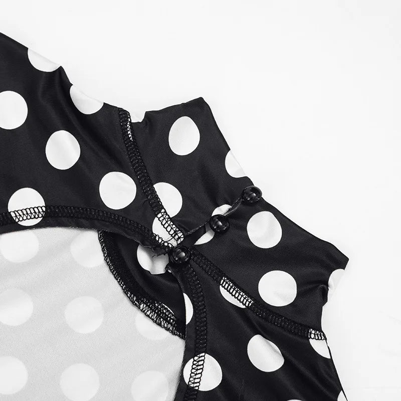 FAGADOER Retro Big Polka Dot Bodycon Rompers Women Short-sleeve Back Hollow Out Ruched Jumpsuits Streetwear Party Club Playsuits
