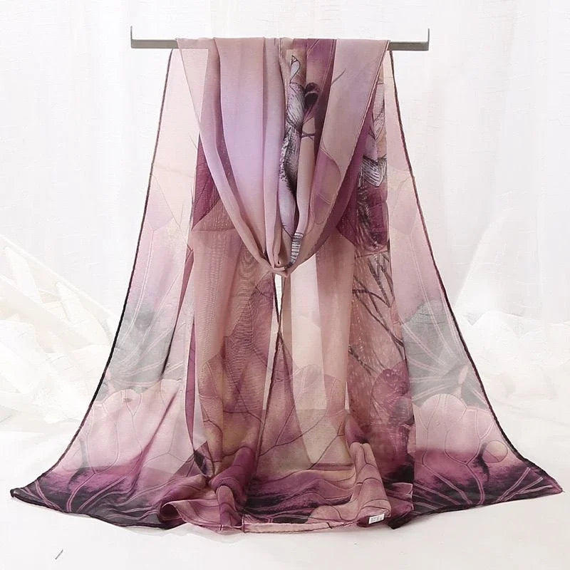 Thick Summer Floral Printed Hijab Chiffon Shawl For Muslim Woman Sun Protection Long Scarf Ladies Casual Wraps Headband 150*50cm