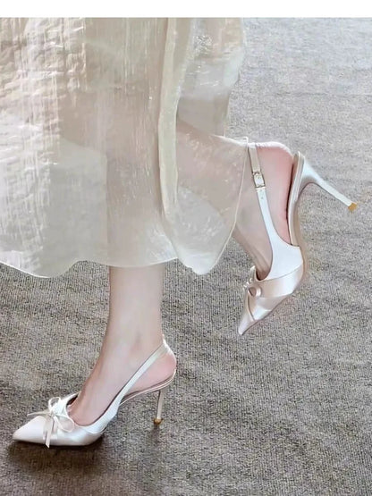 Luxury High Heels Sandals Bow Pointed Toe Women's Shoes Sexy Pumps Slippers Elegant Party Fashion Slides Stilettos Mujer Zapatos
