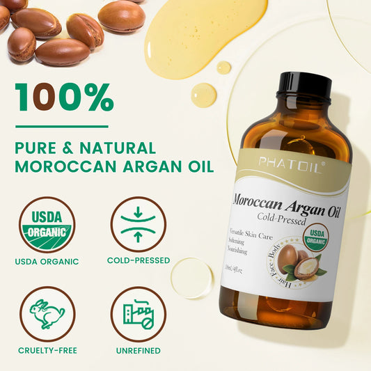 PHATOIL 118ml Moroccan Argan Oil Jojoba Oil For Skin & Hair Care Cold Pressed USDA 100% Pure Carrier Oils Body Massage Oils