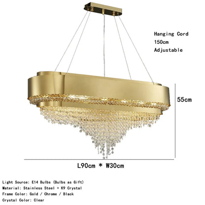 Luxury Crystal LED Hanging Chandeliers Italian Design Modern Pendant Lights Living Dining Room Home Restaurant Lighting Fixtures