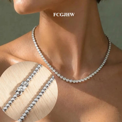 FCGJHW D VVS1 2/3mm Moissanite Tennis Necklace Bezel Setting Round Diamond GRA Pure Silver 18k Gold Necklaces for Women Men 2026