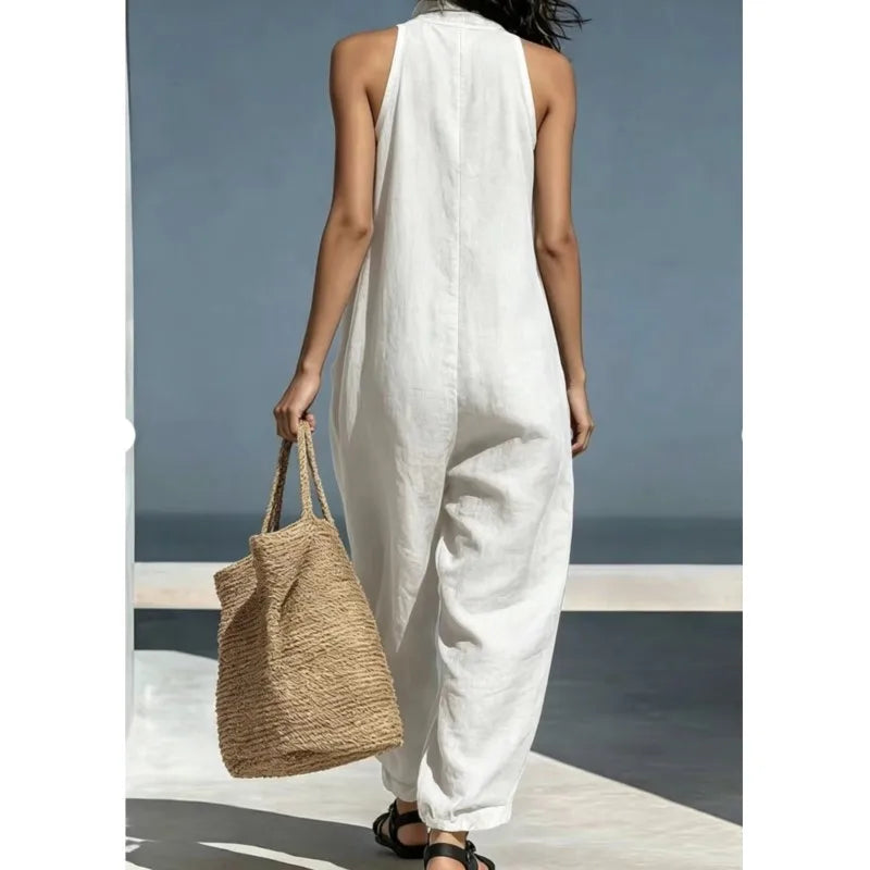 Women's 2026 Summer New Sleeveless Jumpsuit Casual Loose Wide Leg Pants Vacation Style Pockets Casual Jumpsuits Women Clothing