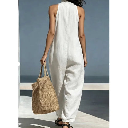 Women's 2026 Summer New Sleeveless Jumpsuit Casual Loose Wide Leg Pants Vacation Style Pockets Casual Jumpsuits Women Clothing