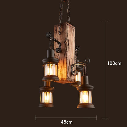 Retro Wood E27 LED Ceiling Lamp Antique Industrial Chandelier Lighting LOFT Bar luminaire Vintage Pendant Lights lustre