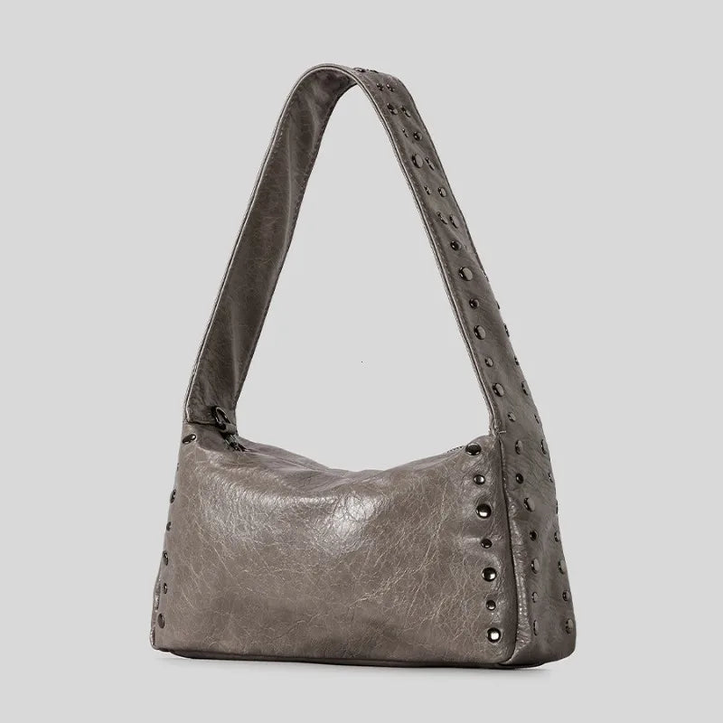 Punk Style Rivet Design Soft Leather Underarm Bags Women Solid Color Casual Shoulder Bag Large Capacity Lady Handbags bolsas