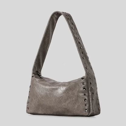 Punk Style Rivet Design Soft Leather Underarm Bags Women Solid Color Casual Shoulder Bag Large Capacity Lady Handbags bolsas