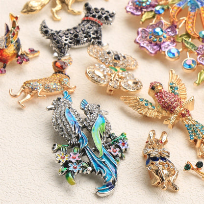 Women New Trendy Brooch Extra-Large Rhinestone Peacock Animal Bird Dog Conch Enamel Pin Jacket Jewelry Accessory