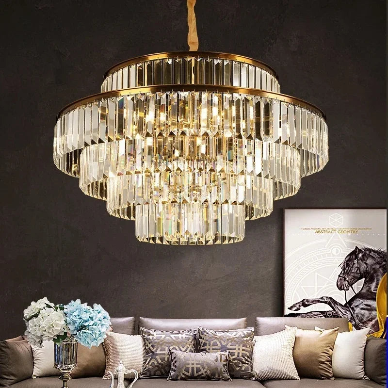 Modern Luxury Crystal Chandelier Gold Ceiling Pendant Lights for Living Room Chandeliers Villa Kitchen Decoration Round Lamp