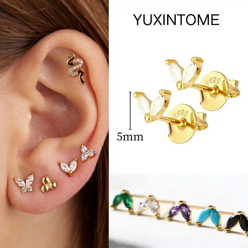 White Color Zircon Hoop Earrings 925 Sterling Silver Needle Cross/Star/Flower/Water Drop Pendant Gold Earrings Luxury Jewelry