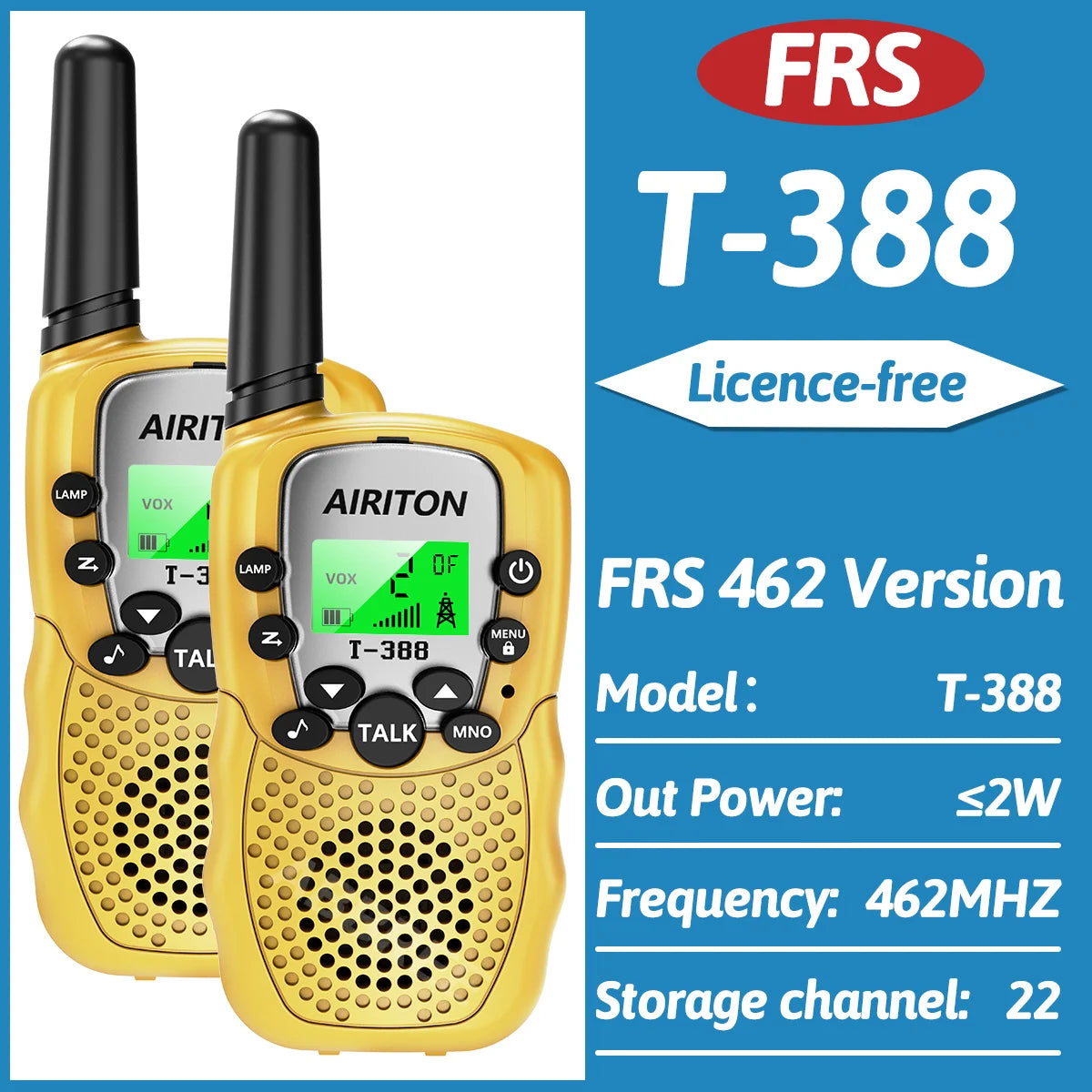 2PCS AIRITON T-388 Kids Walkie Talkie Children 3 Mile Range Two Way Receiver Electronic Radio Flashlight Children Gift for Kid