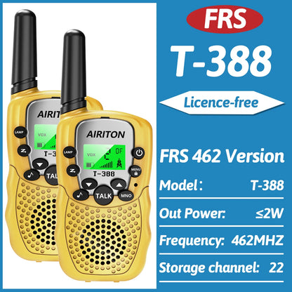 2PCS AIRITON T-388 Kids Walkie Talkie Children 3 Mile Range Two Way Receiver Electronic Radio Flashlight Children Gift for Kid