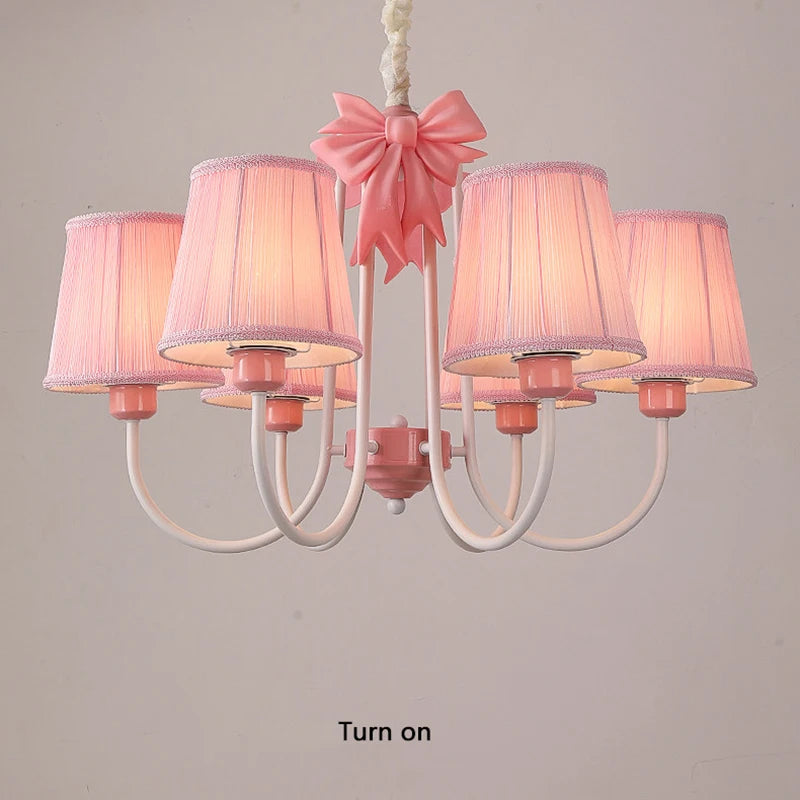 Romantic Princess Room Pink Chandelier Lamps French Bow Tie Pendant Light LED E27 Kids Girl Baby Bedroom Ceiling Chandelier Lamp